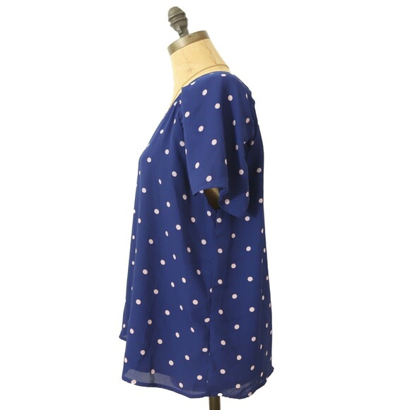 Gibson Nordstrom Top Blouse PXL Short Sleeve Blue Pink Polka Dot NEW B51 - Picture 5 of 5